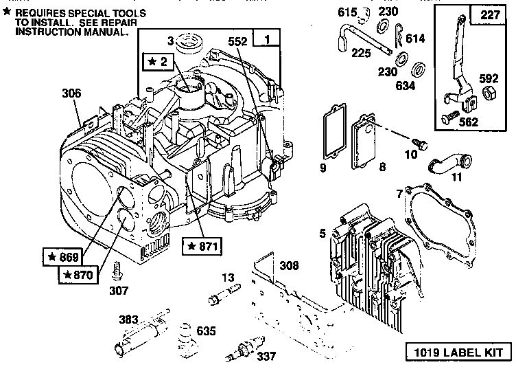 Cylinder Assembly Diagram and Parts List for 259700  Briggs and Stratton Engine
